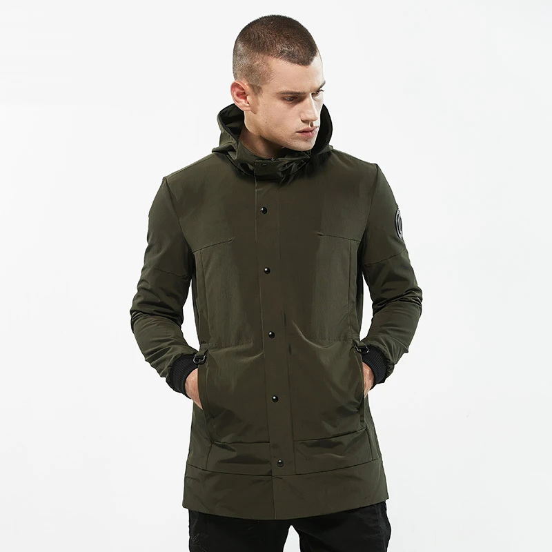 Тренчкот мужской с капюшоном верхняя одежда ветровка длинное пальто черный цвет