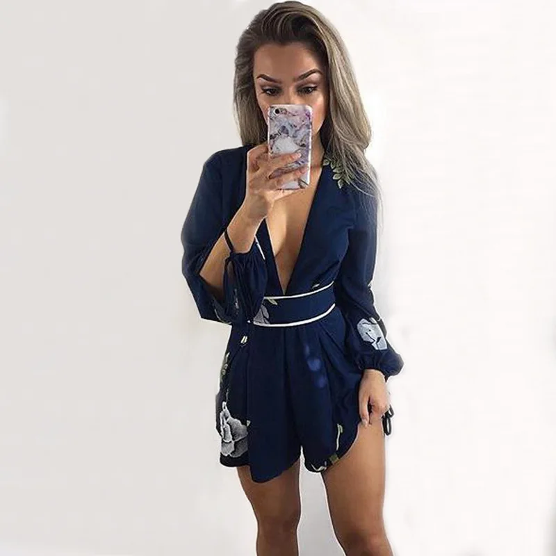 Сексуальная спинки Для женщин Playsuit пляж глубоким v-образным вырезом длинный
