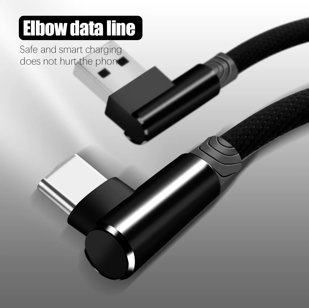 USB Type C Cable 90 Degree elbow Nylon Braided 1M/2M/3M Fast Charging Micro Data for Samsung Huawei Xiaomi | Электроника