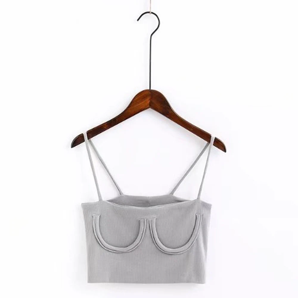 FIRSTTO, сексуальный трикотажный топ с полумесяцем, бюстье, Camisetas, пуловер, модный топ на бретельках, короткий жилет, укороченные топы, 10 стилей - Цвет: Short Gray