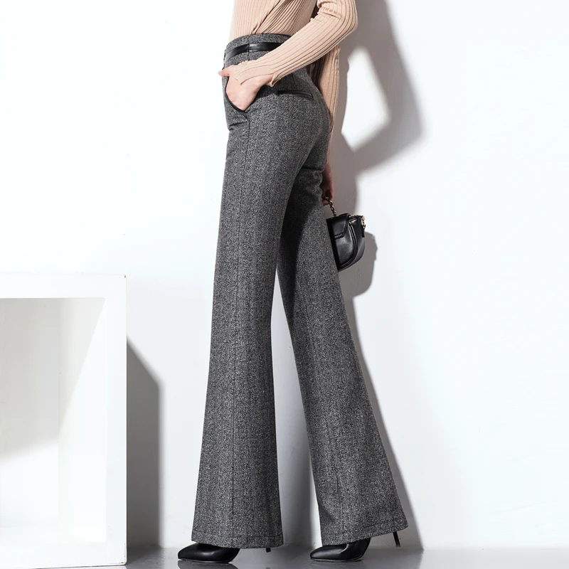 2016 autumn women grey woolen wide leg 