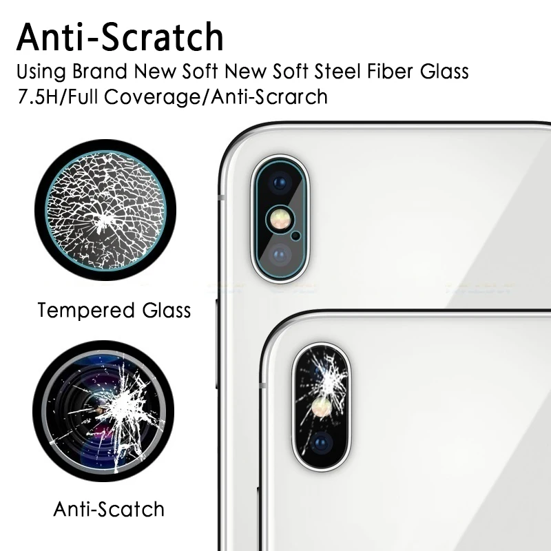 Metal Camera Lens Protective Ring+ Lens Protector 6D Transparent Tempered Glass Film For iPhone 6 6s Plus 7 8 Plus X XR XS Max