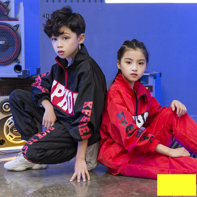 Black Red Children'S Jazz Dance Costume Street Suit Boys Girls Hip-Hop Long-Sleeved Dancing Performance Clothes DL2599 | Тематическая