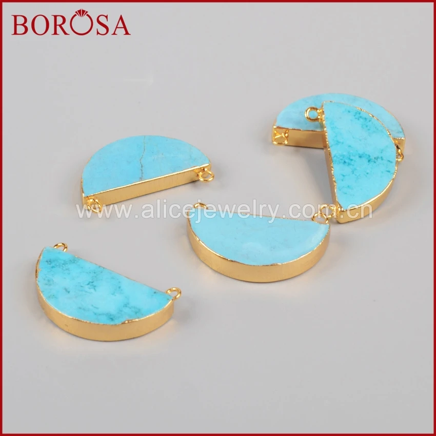 BOROSA 10 шт золотой цвет полумесяц синий Howlite камень соединитель натуральный