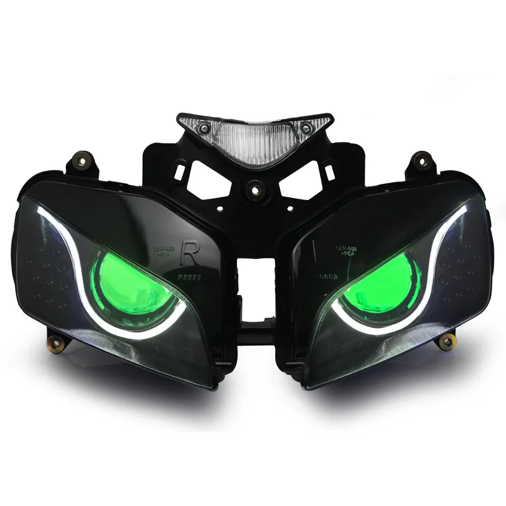 Ксеноновые LED фары мотоцикл фара сборка подходит для Honda CBR1000RR 2004 2005 2006 2007 красный демонские глазки 55 Вт диодные ленты - Цвет: Green Demon Eye