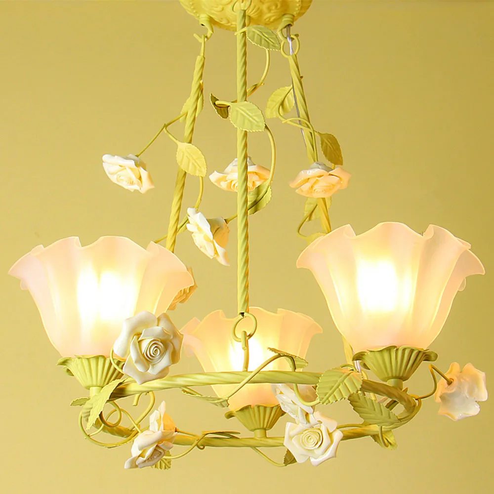 Цветочная люстра LED из кованого железа для детской комнаты 110-220 Вт с теплым розовым светом.
