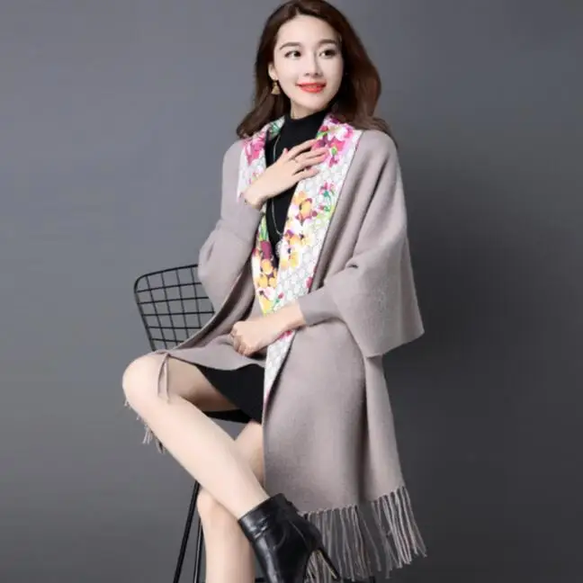 Женские кардиганы с длинными кисточками цветочным принтом вязаные топы теплый