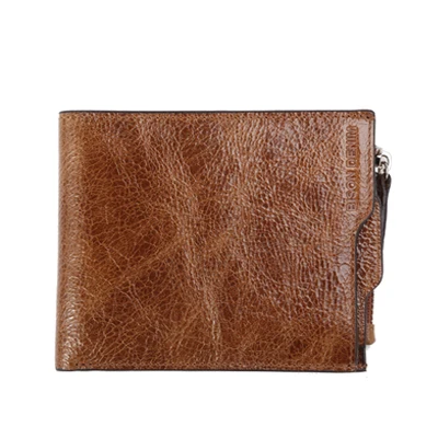 BISON DENIM мужские кошельки из воловьей кожи, мужской кошелек, короткий кошелек для монет, винтажный кошелек на молнии, брендовый дизайнерский тонкий кошелек W4454 - Цвет: horizontal