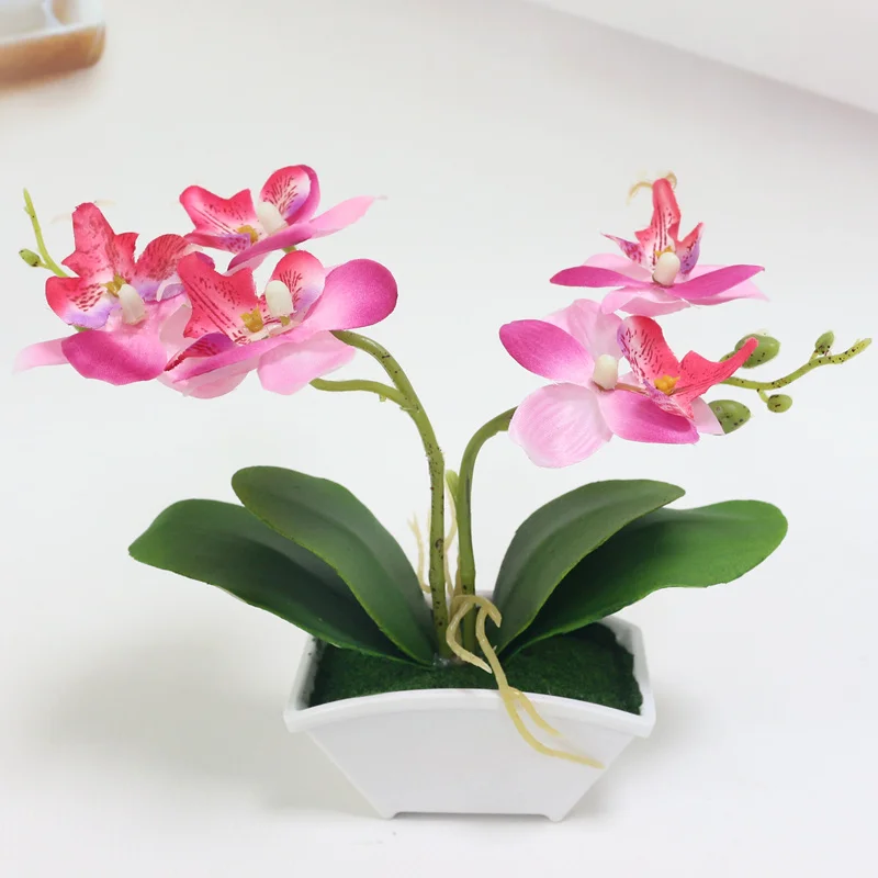A rose red Маленькая искусственная Орхидея, бабочка цветок набор с настоящие на ощупь листья искусственные растения общий цветочный для свадьбы - Цвет: A rose red