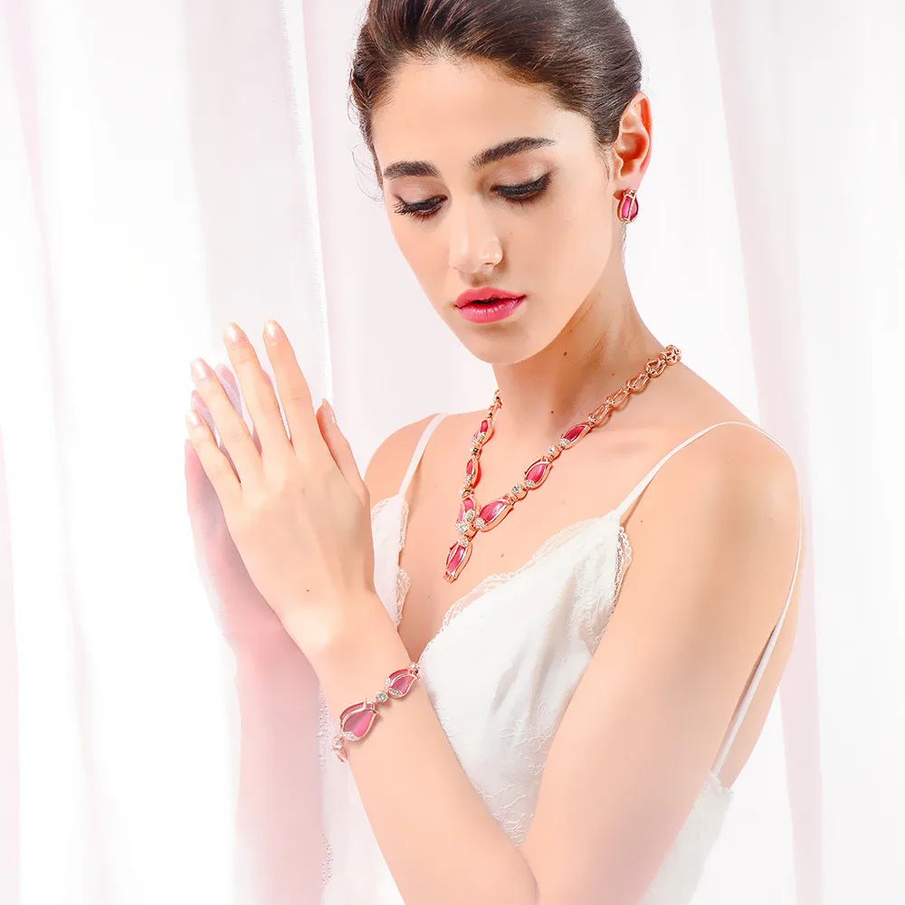 От Viennois покрытие из корейский Стиль с красным тюльпаном Опал Браслеты & кольца