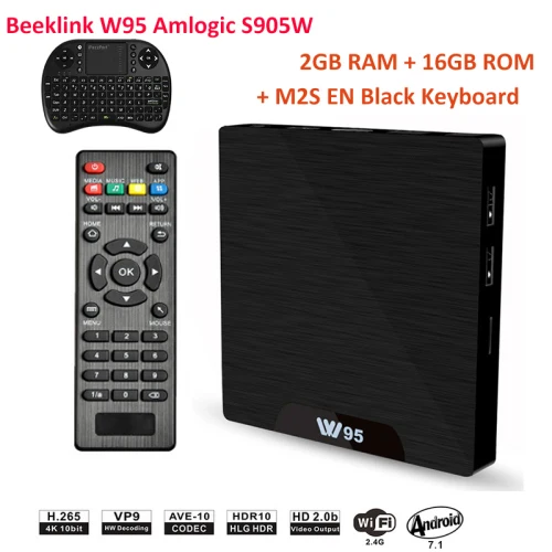 ТВ приставка W95 Amlogic S905W Android 7,1 Amlogic S905W четырехъядерный 2,4G WiFi H.265 4K 30fps VP9 медиаплеер 2G/8G 1G/8G телеприставка - Цвет: 2G 16G Black EN M2S