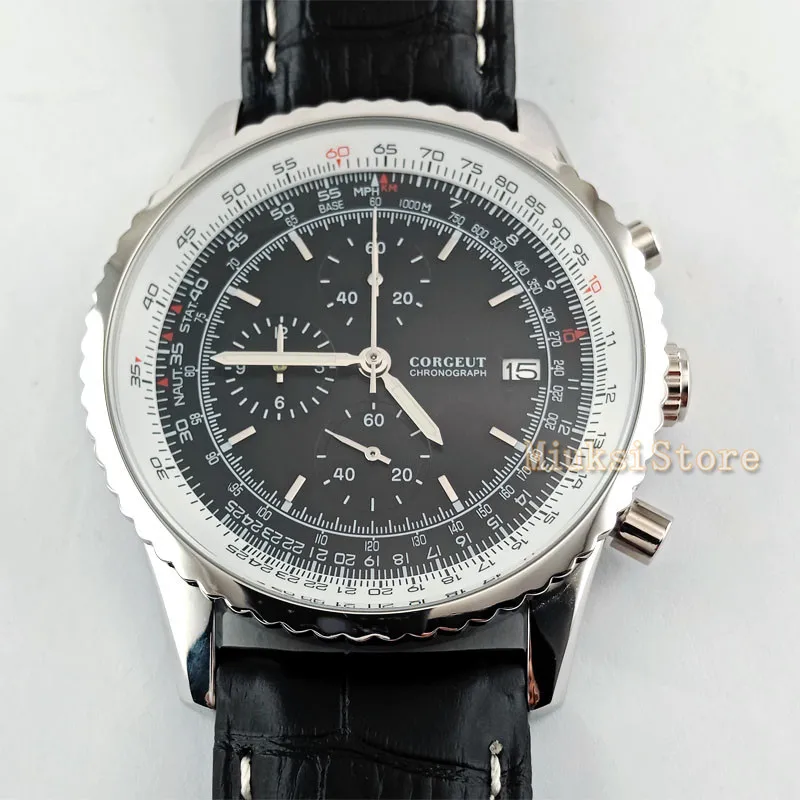 Часы мужские кварцевые с черным циферблатом серебристый чехол 46 5 мм | Наручные