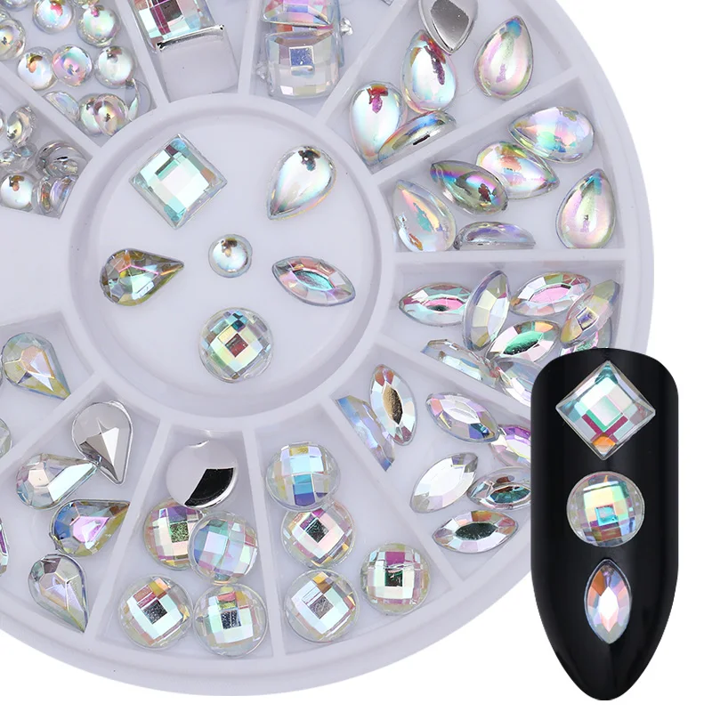 AB Цветные 3D украшения для ногтей в колесе Стразы с плоским дном Капля воды