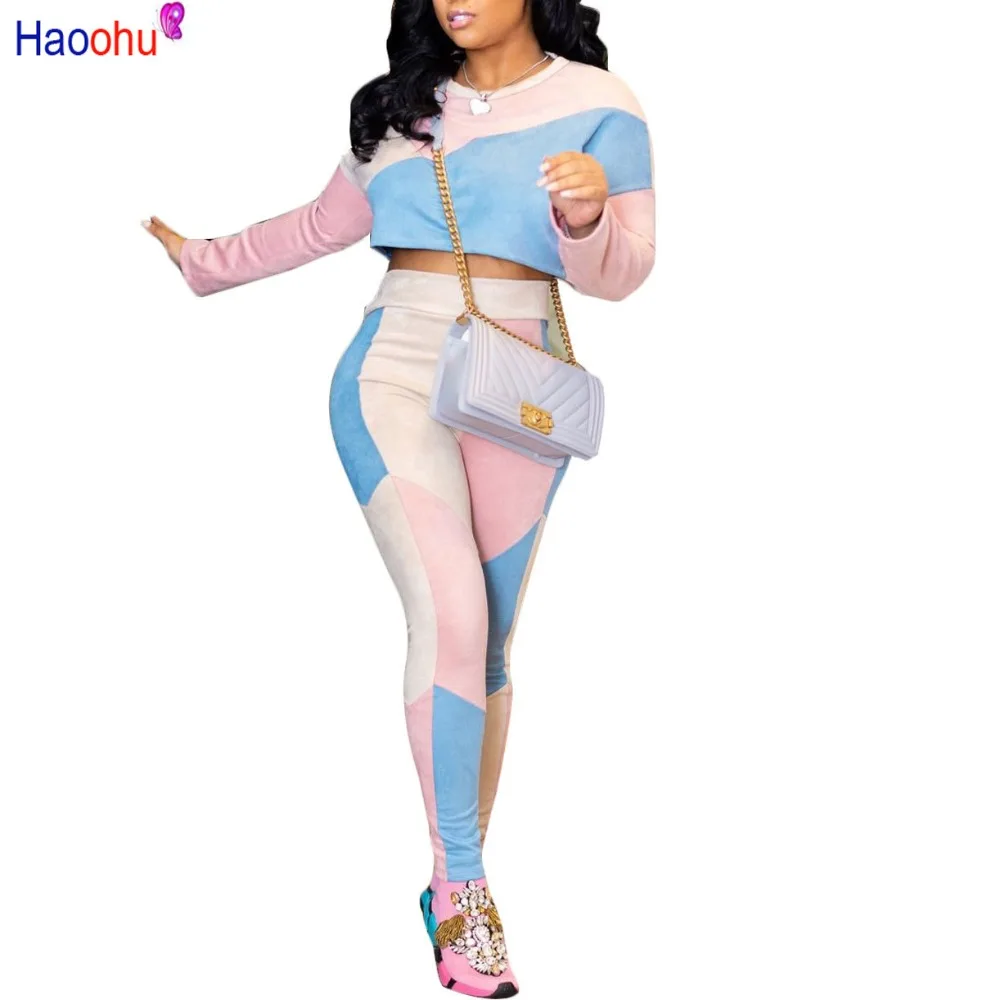 HAOOHU/комплекты из 2 предметов для женщин одинаковые комплекты осенняя одежда топы