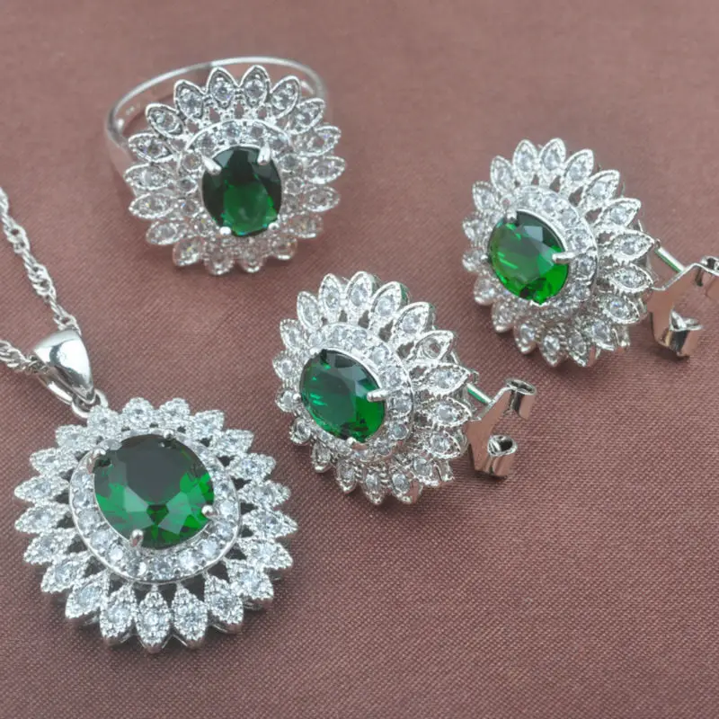 2017 модный зеленый цирконий Белый CZ женский серебряный цвет Ювелирные наборы