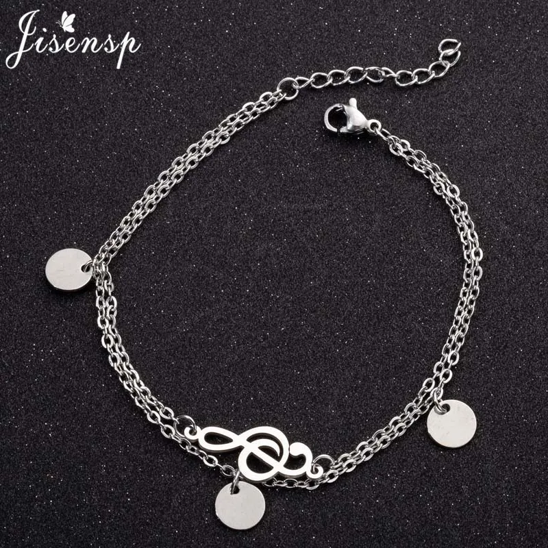 Браслеты Jisensp в стиле панк из нержавеющей стали с музыкальными нотами женские
