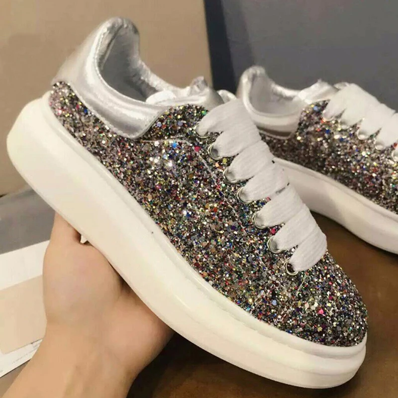 Женские кроссовки из воловьей кожи со стразами sapatos femininos повседневная обувь