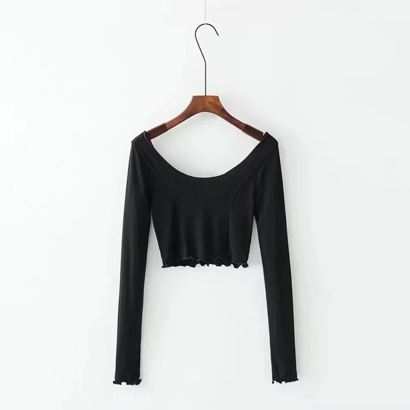 skitzyou Long Sleeve Women Casual Slim Summer T Shirt Cotton Elastic White Black Short Crop Top Tees Backless Sexy Basic Cropped | Женская