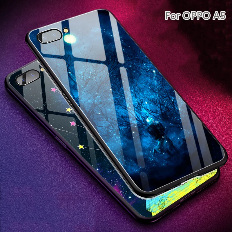 Для OPPO A5 случае Purecolor закаленное Стекло + ТПУ против падения задняя крышка для |