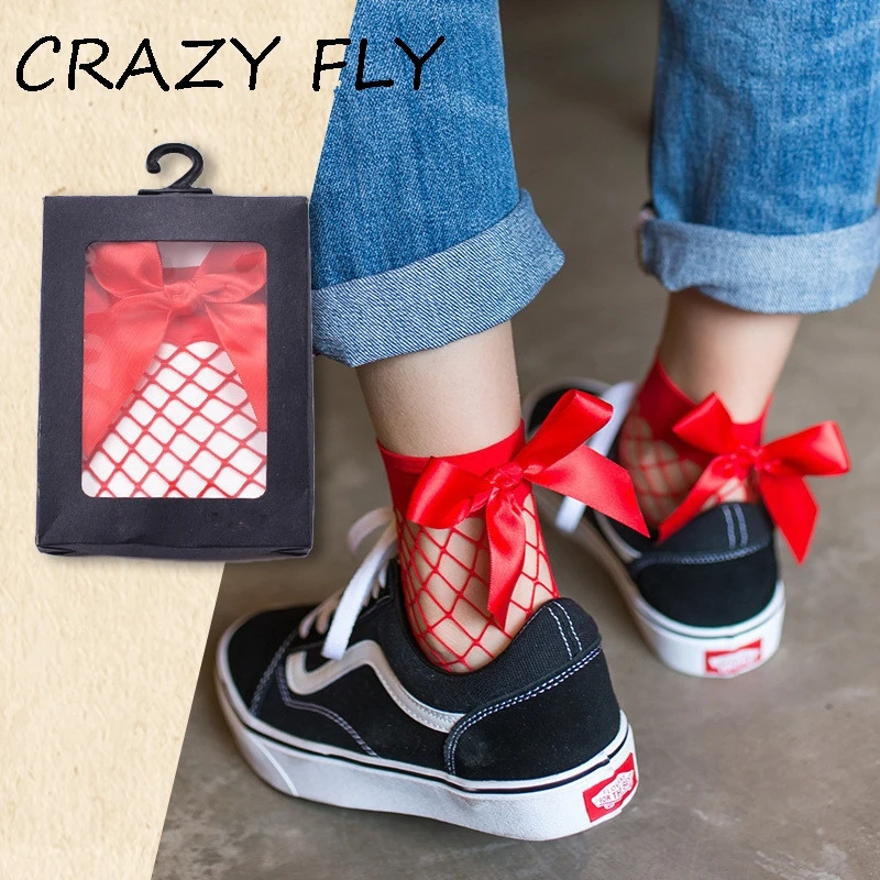 Магазин Crazy Fly Для женщин \ x27s носки черные дышащая бантом ажурные носки женские Харадзюку сексуальный носок полый прозрачные сетчатые носки