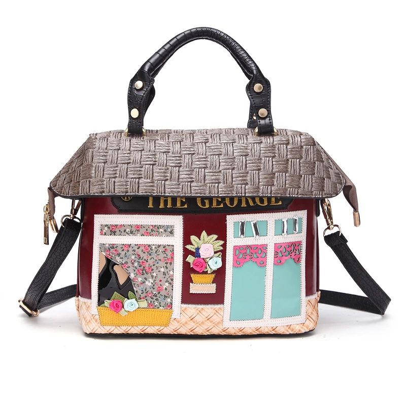 

New Retro portable satchel Korean handmade embroidery color Boston creative tide package bag