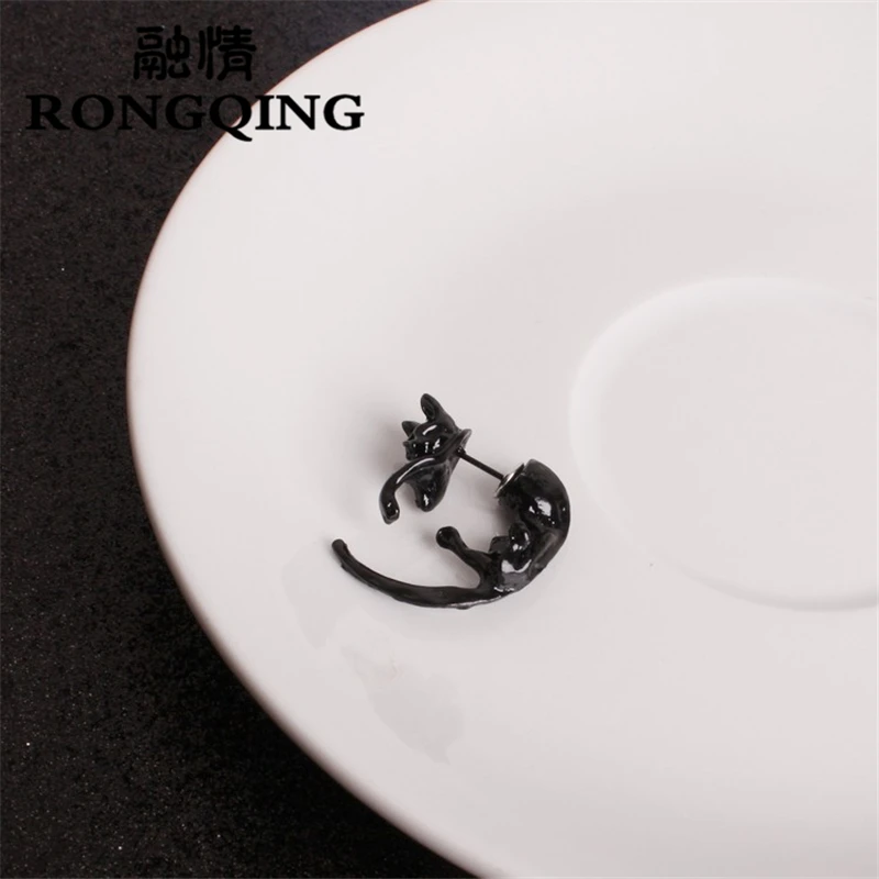 RONGQING 1 пара 3D Черный кот серьги букле D Oreille панк готический для Для мужчин и женщин