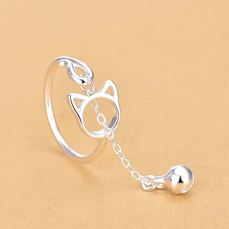 Оптовая цена от производителя серебряные открытые кольца в виде кошки с