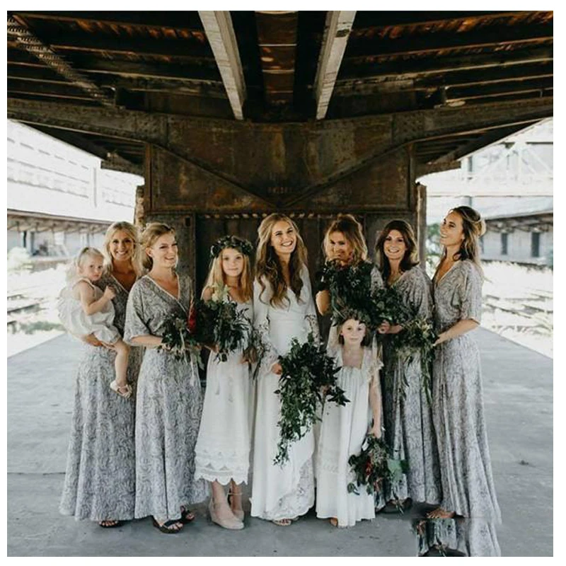 LORIE White Boho Wedding Dresses Lace Flare Sleeves V Neck Princess Bride Dress Floor Length Gown 2019 | Свадьбы и торжества