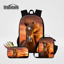 Dispalang 3pcs Women Men Backpacks Horse Print Kids Bookbag Animal School Bag For Teenagers Pencil Bag Female Travel Cooler Bag
