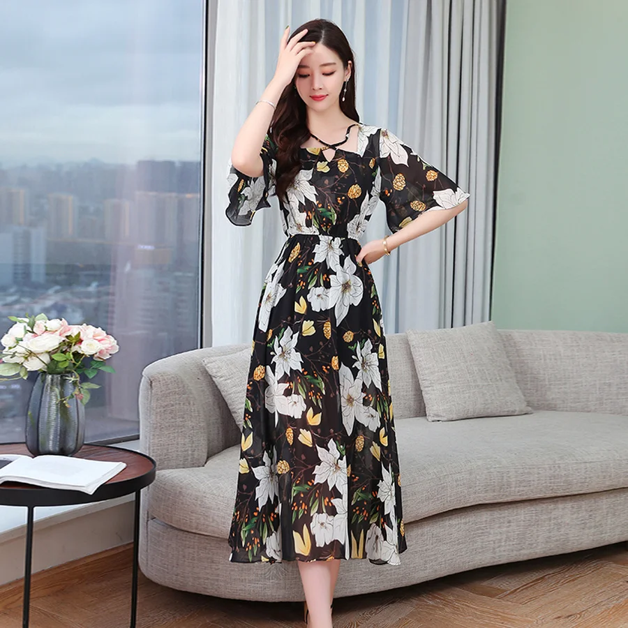 2020 Цветочные шифоновые Бохо миди платья летние винтажные размера плюс пляжный