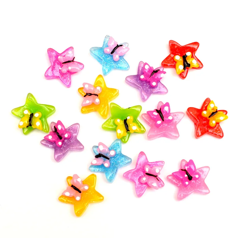 Star 18x18mm 50 шт. смешанные блестящие кабошоны из смолы с милым бантом, украшения для скрапбукинга, аксессуары для рукоделия - Цвет: Star 18x18mm