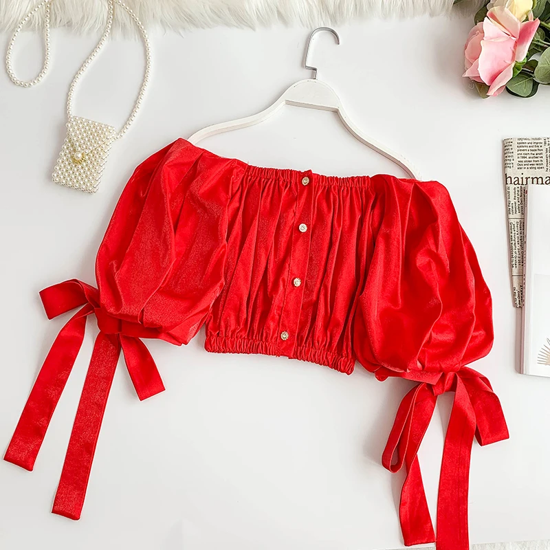 2019 новые модные женские блузы с одной шеей без бретелек открытыми плечами пышные