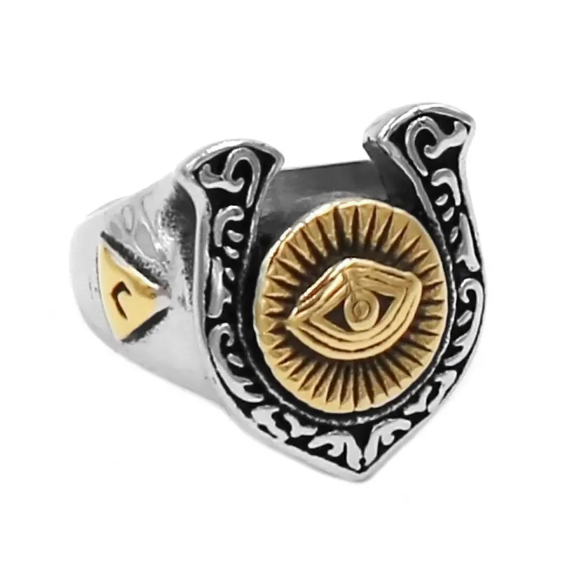 Мужское кольцо в форме подковы Illuminati золотистое масонское виде пирамиды из