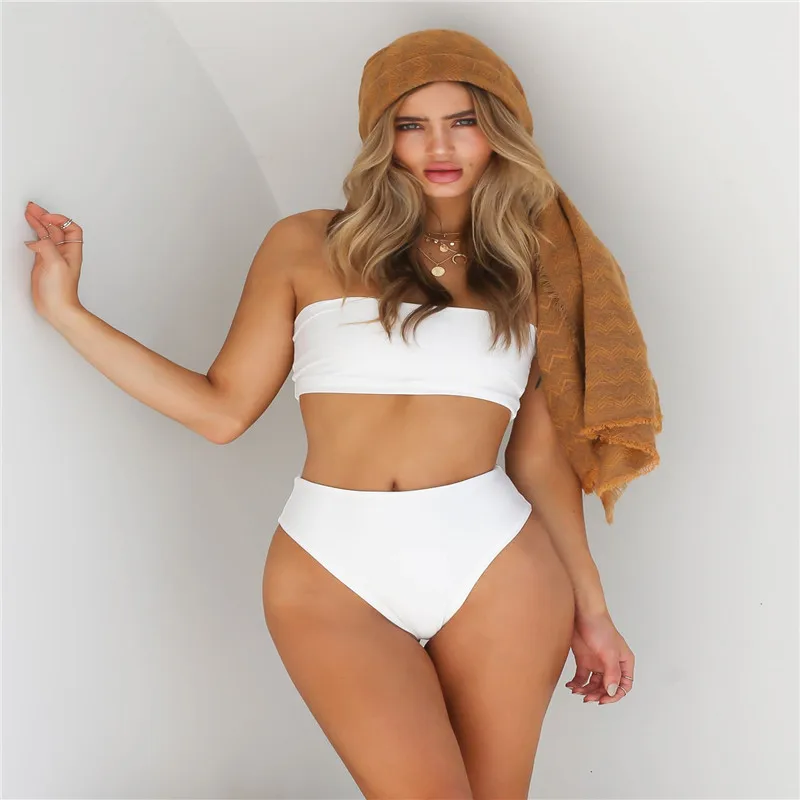 С высокой талией бандаж бикини набор купальник для женщин 2 предмета Высокая