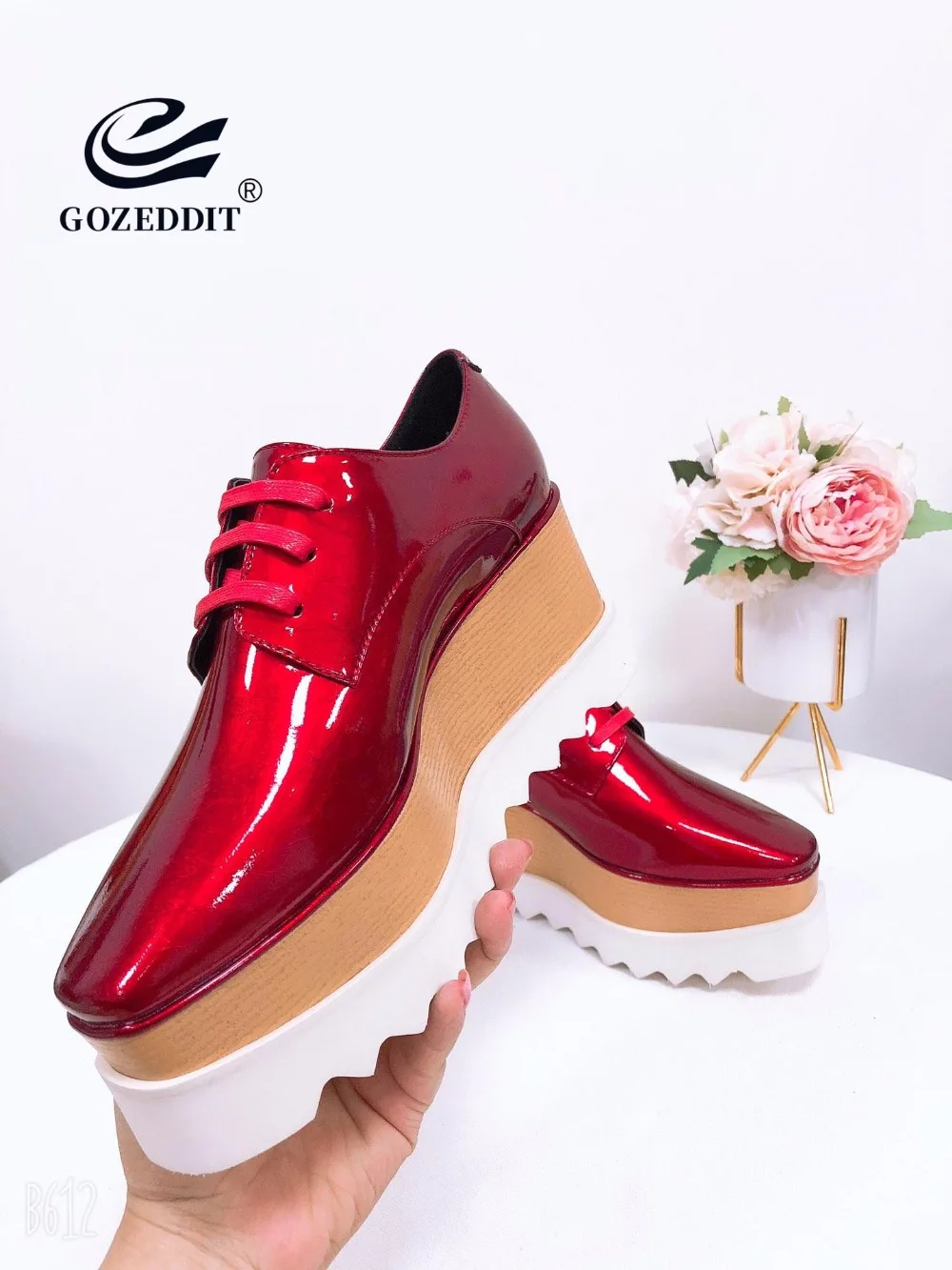 GOZEDDIT/Модная обувь на танкетке кожаные кроссовки шнуровке женская повседневная