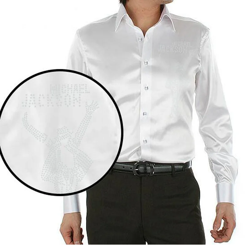 Men Shirt Fashion Rhinestone Silk Satin Mens Long Sleeve Camisa Hombre Couples Wedding Dress | Мужская одежда