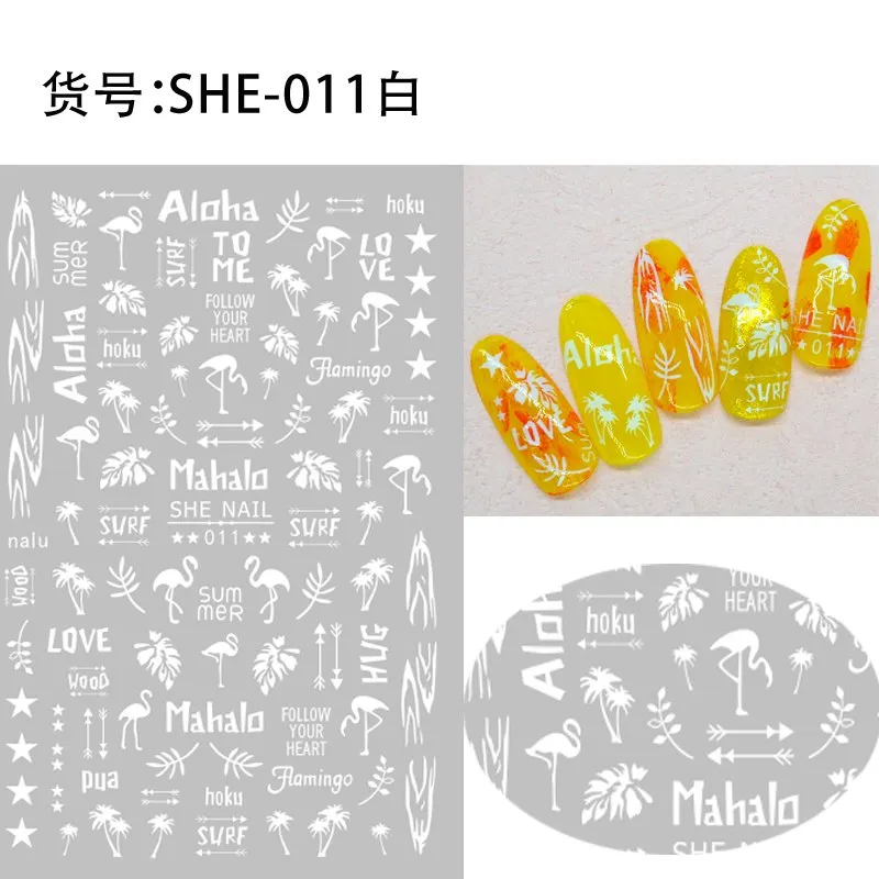 White SHE011 2 листа, белый, черный, различные линии, волна, геометрический рисунок, кружево, цветы, клей, дизайн ногтей, наклейки, украшения, советы SHE - Цвет: White SHE011