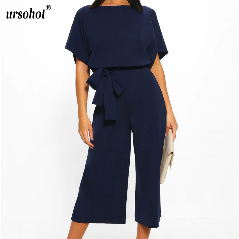 Летний винтажный комбинезон для женщин повседневный пояс рукав летучая мышь