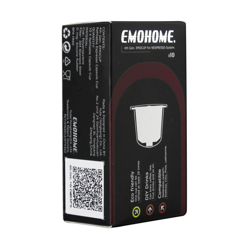 EMOHOME 5/10 шт эспрессо многоразовые капсулы для кофе совместимые Nespresso машины