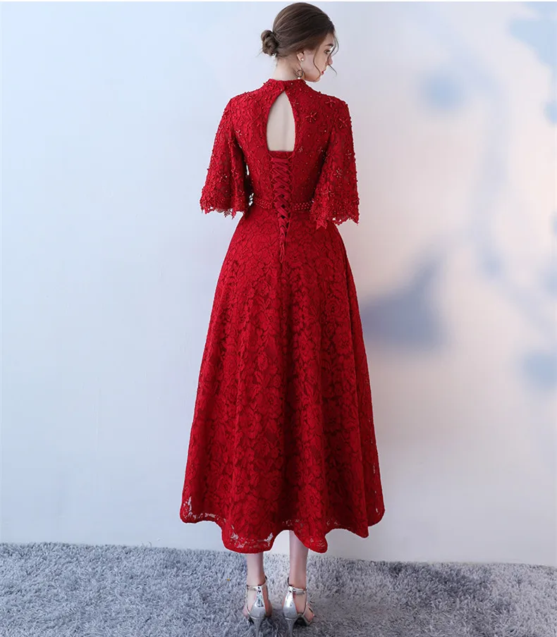 Винтажное кружевное длинное платье для выпускного вечера с высоким воротником и
