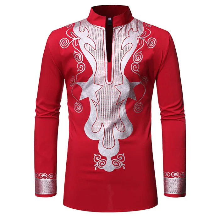 red Красная африканская одежда мужская рубашка модная африканская Дашики печать мужские рубашки Уличная Повседневная африканская одежда Camisa XXL - Цвет: red