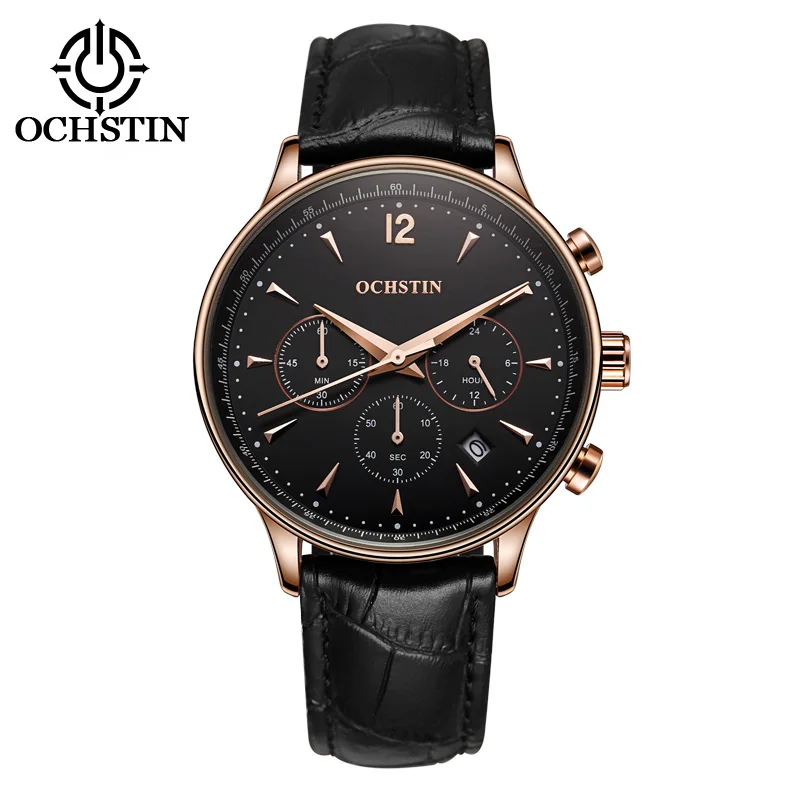 

OCHSTIN 2018 Men's Watches Top Brand Luxury Military Sport Wrist Watch Chronograph Saat Leather Quartz Watch Relogio Masculino