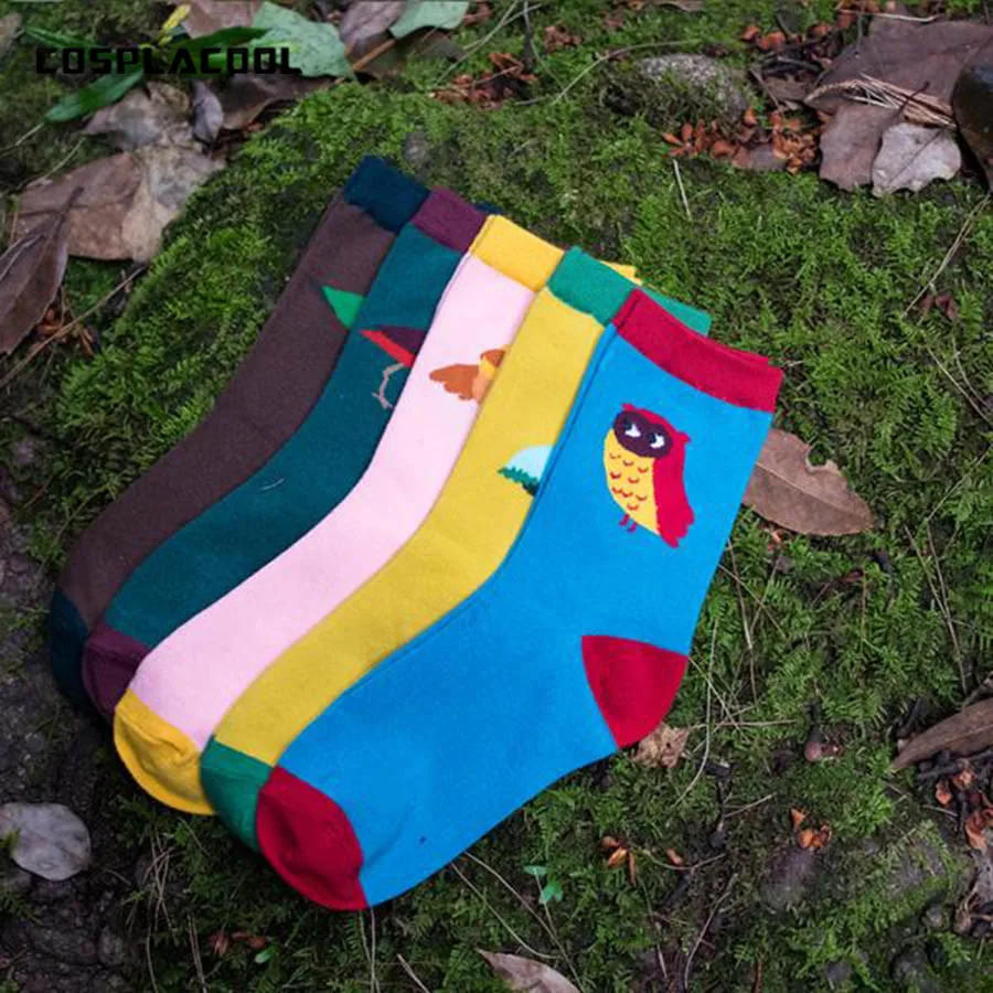 Носки женские с рисунком животных повседневные милые дышащие жаккардовые