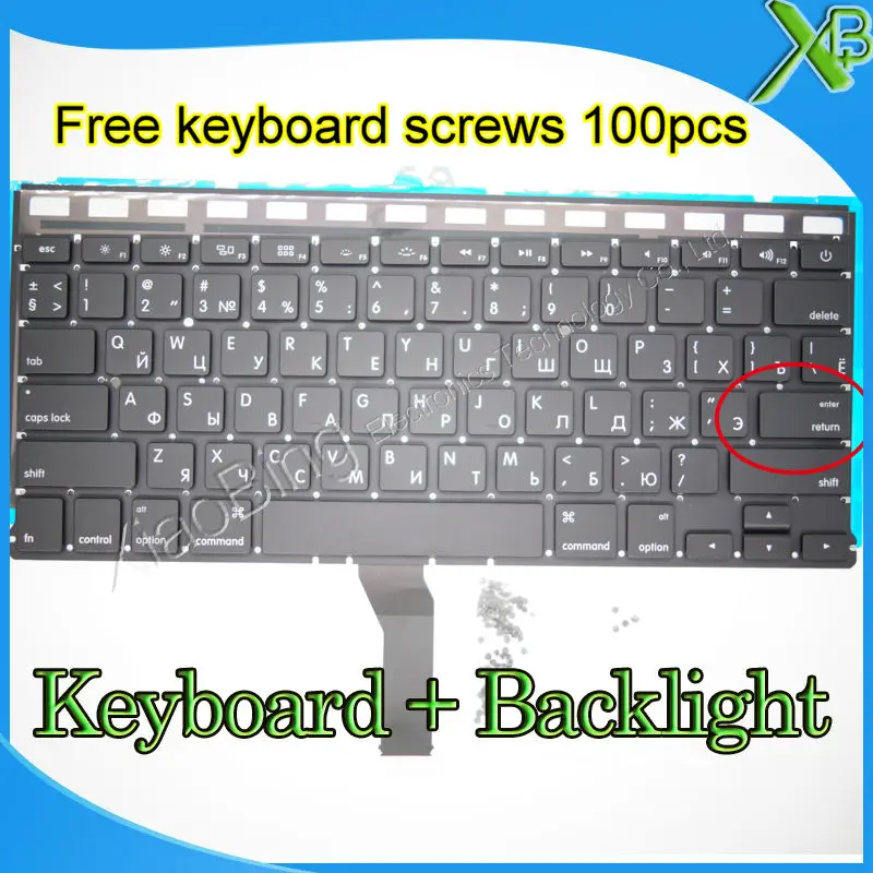 

Brand New Small Enter RS Russian keyboard+Backlight Backlit+100pcs keyboard screws For MacBook Air 13.3" A1369 A1466 2010-15Year