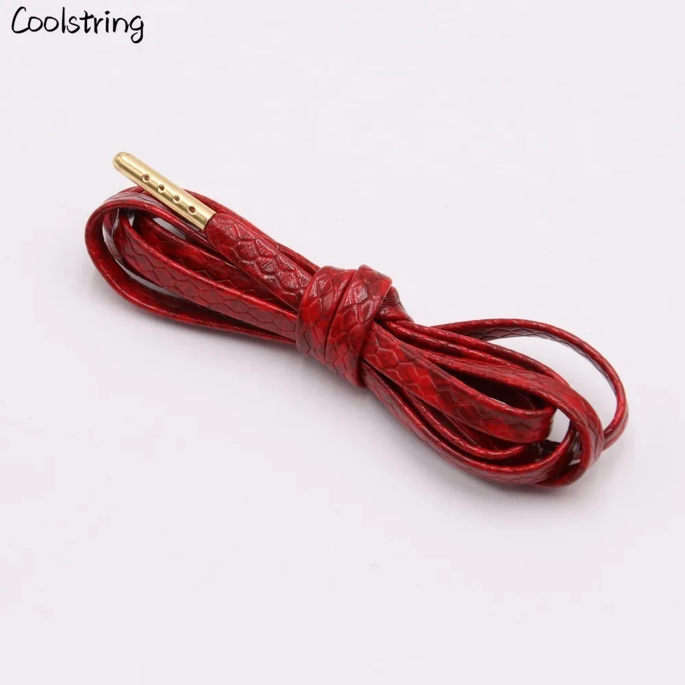 Coolstring/плоские шнурки из змеиной кожи; цвет белый, красный, серый, коричневый; роскошные кожаные шнурки с золотыми металлическими шнурками для спортивных кроссовок
