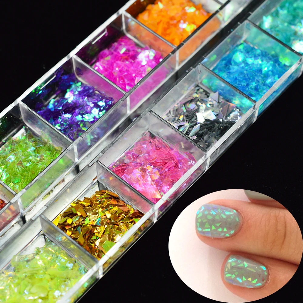 1 коробка Блестки для ногтей Блеск пыль Ослепительная блестка оболочки фольги