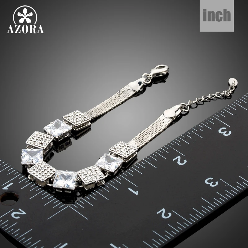 AZORA Pave Clear Austrian Rhinestone Chain Link Bracelets for Women Geometric Cubic Zirconia Wedding Bracelet &amp Bangles TS0169 |