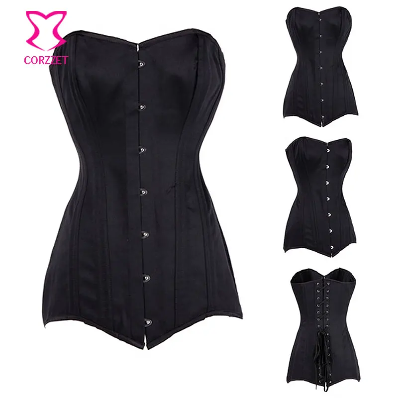 Корсетный корсет черного цвета из хлопка и стали с обвалом длинный туловищем