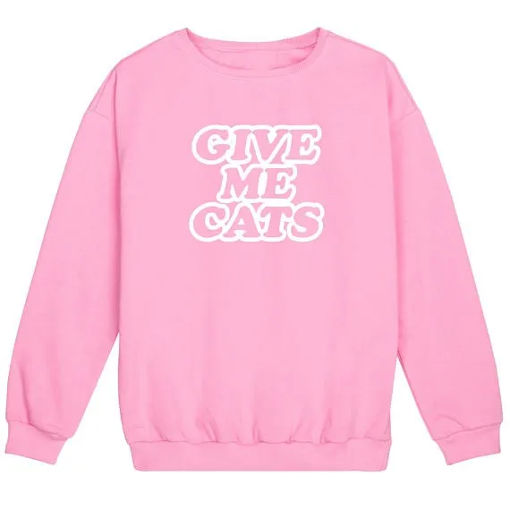 

Skuggnas Give Me Cats Jumper Women Ladies Fun Tumblr Hipster Grunge Top Cute Sassy Kawaii Slogan Fashion Feminist Pink