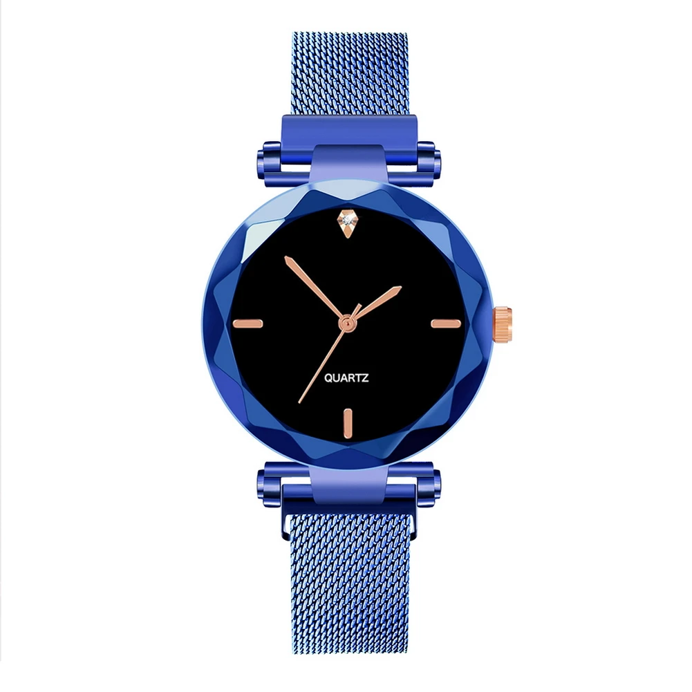 Royal Blue Женские наручные часы повседневные аналоговые черные кварцевые часы с металлическим сетчатым ремешком LL@ 17 - Цвет: Royal Blue
